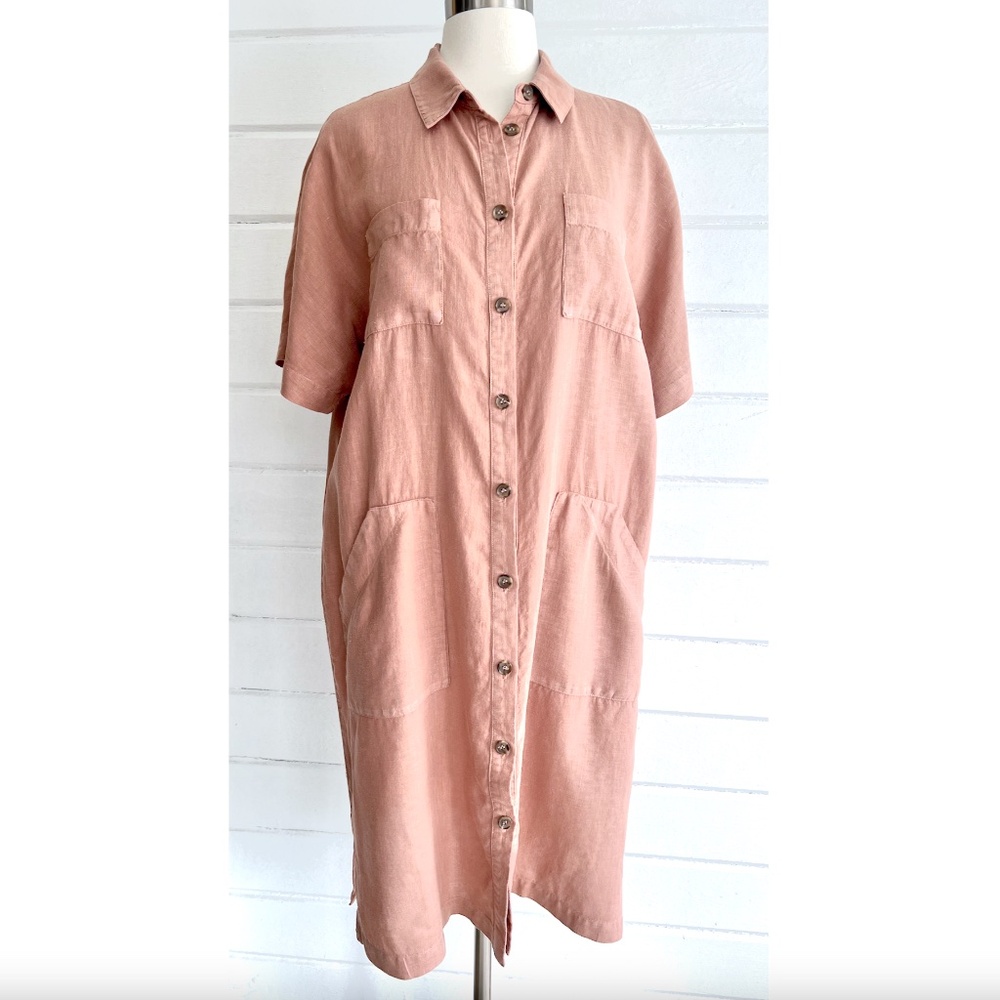 SAUTHS Audrey Linen Shirt Dress in Clay - M